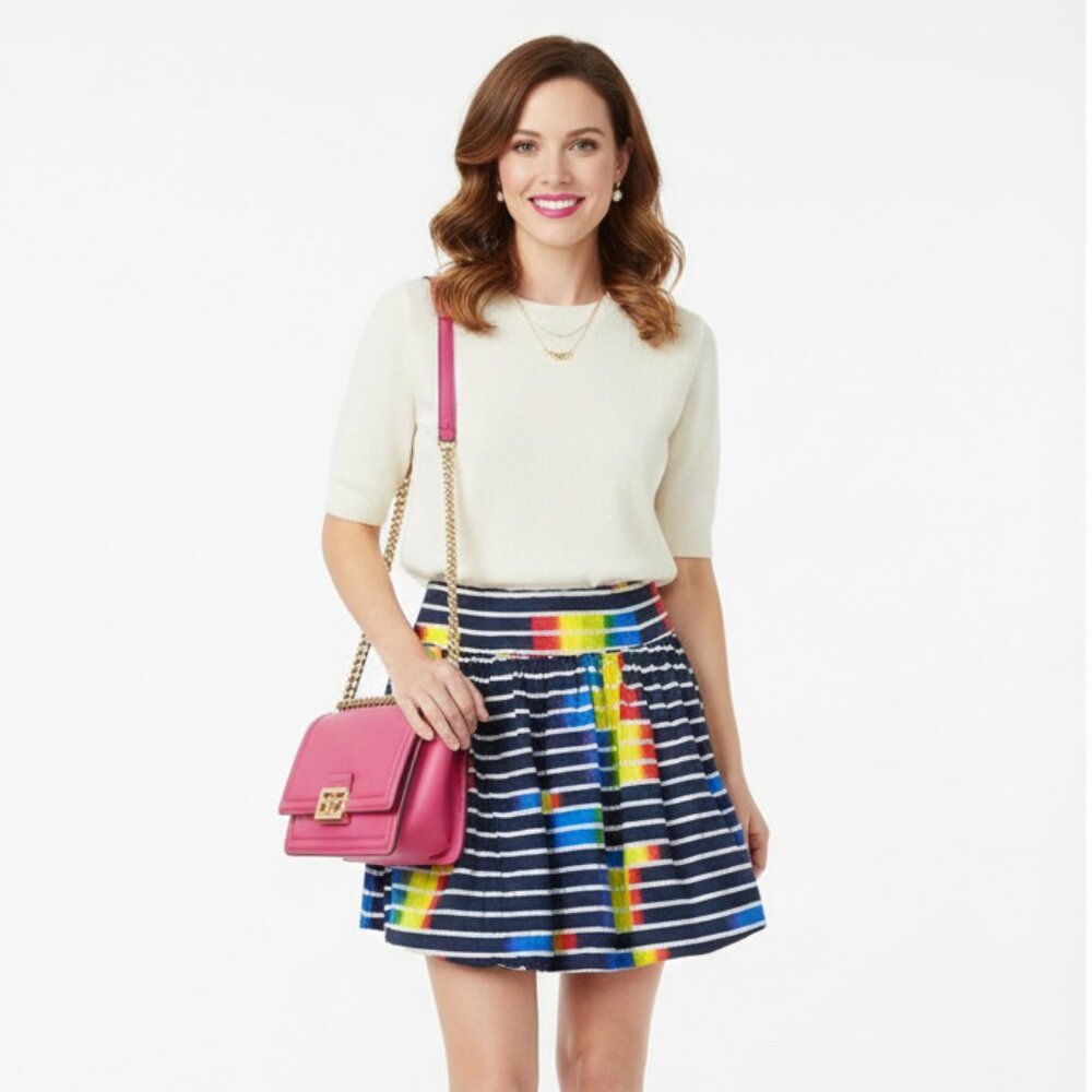 kate spade Navy Stripe A-Line Skirt with Rainbow Accents